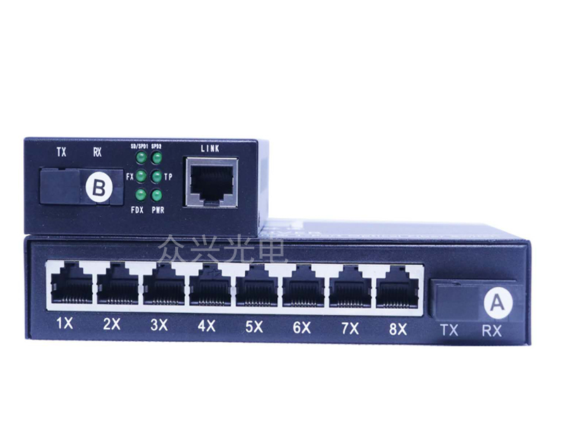 千兆单模单纤1光8电光纤收发器 (HLT-GS1018-20)